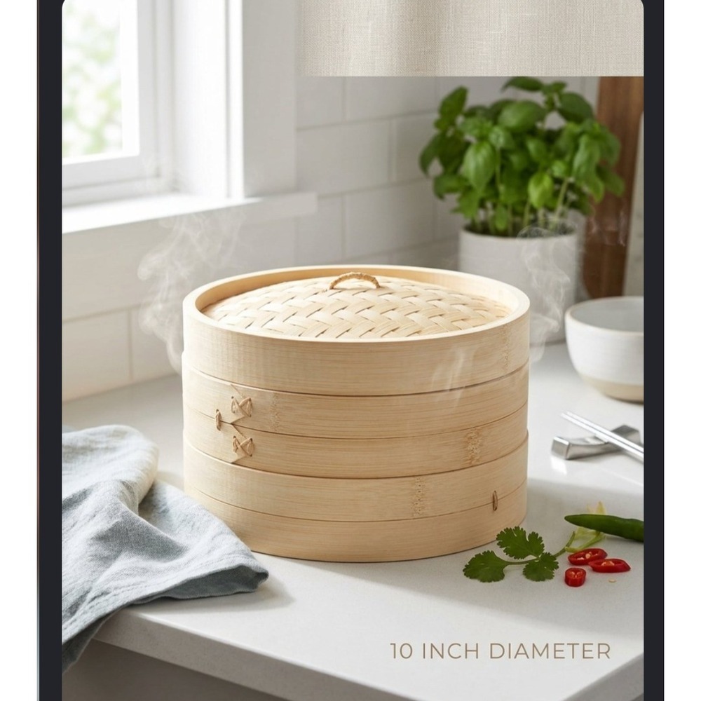10 Inch Bamboo Steamer Basket 2-Tier Stackable Dumpling Vegetable Steamer Set